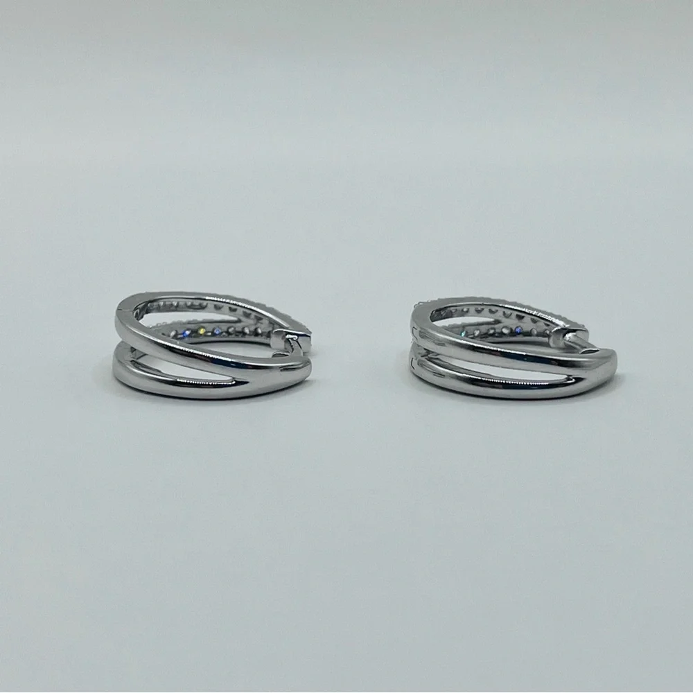 0.50 CT Brilliant Lab Diamond Double Row Hoop Earrings - Picture 6 of 8